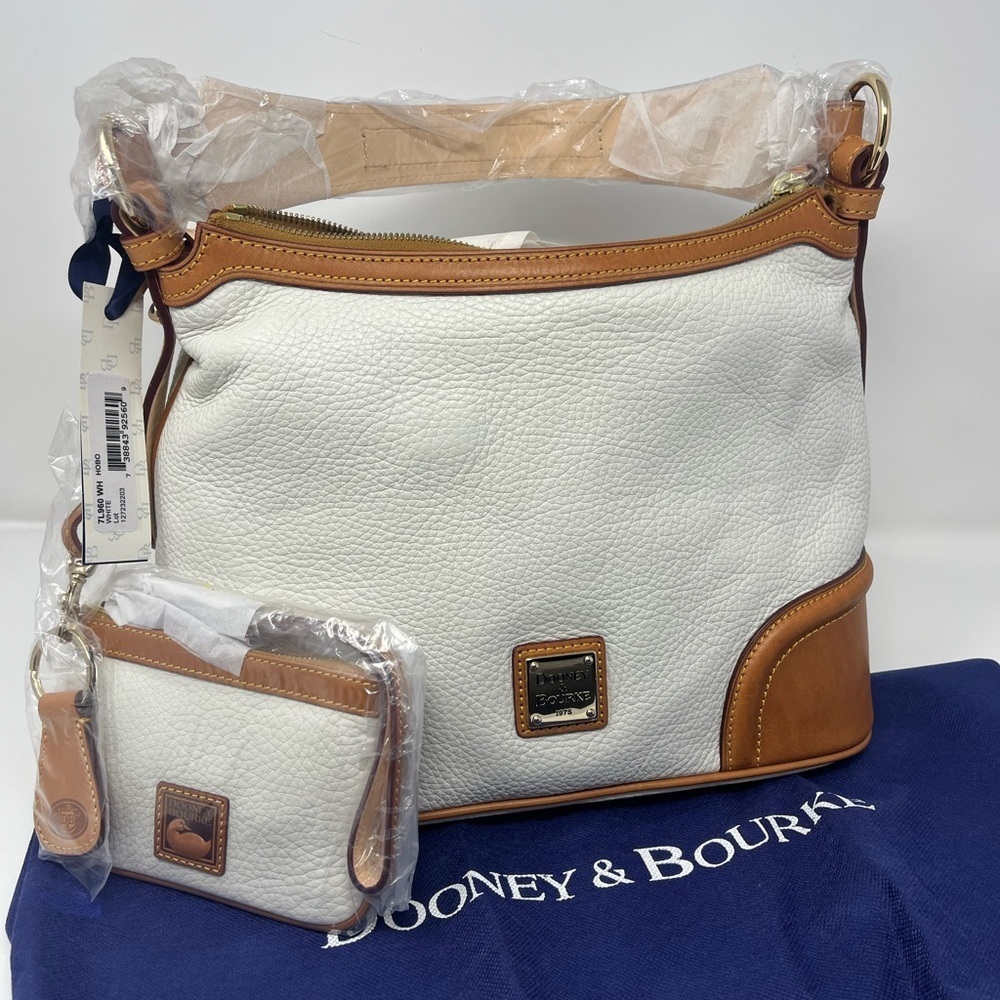 NWT Dooney & Bourke Pebble Leather Hobo Shoulder Bag + Wristlet Wallet - White